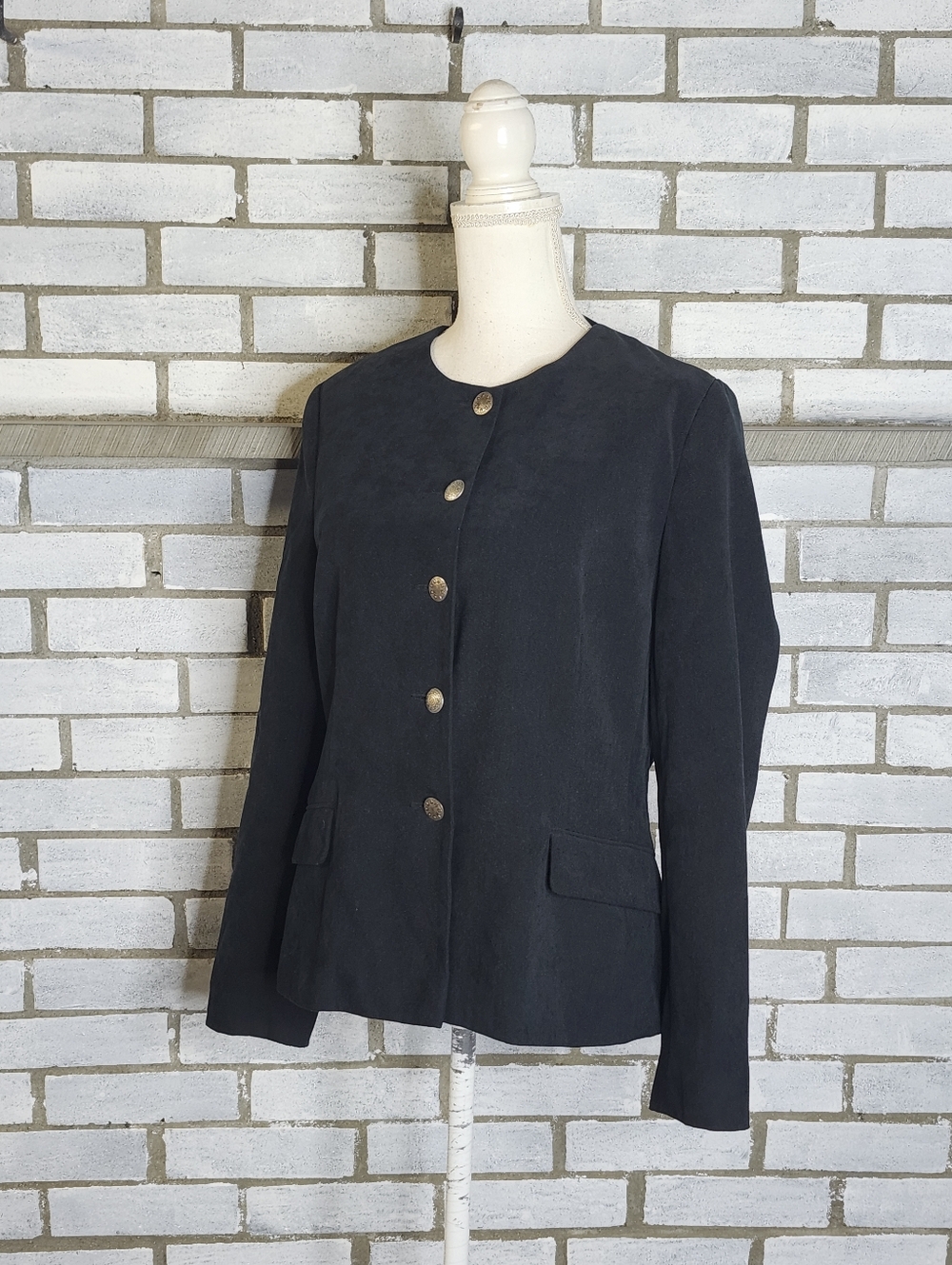 • Imagio Women's Vintage Long Sleeve Blazer Sz 8 Black 5 Button Front Pockets